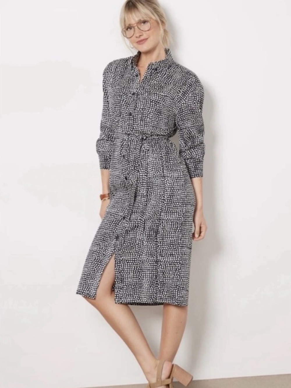 Emerson Fry India Collection RY SHIRTDRESS PAINTERLY DOTS BLACK White L